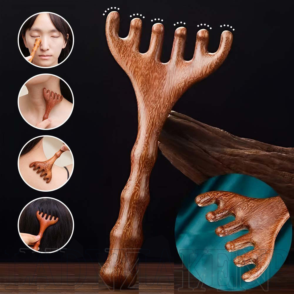 หัว Meridian หวีนวดหัว Face Scalp Gua Sha Scraping นวดไม้จันทน์กว้างฟัน Facial Guasha Scraping Body นวดเครื่องมือ
