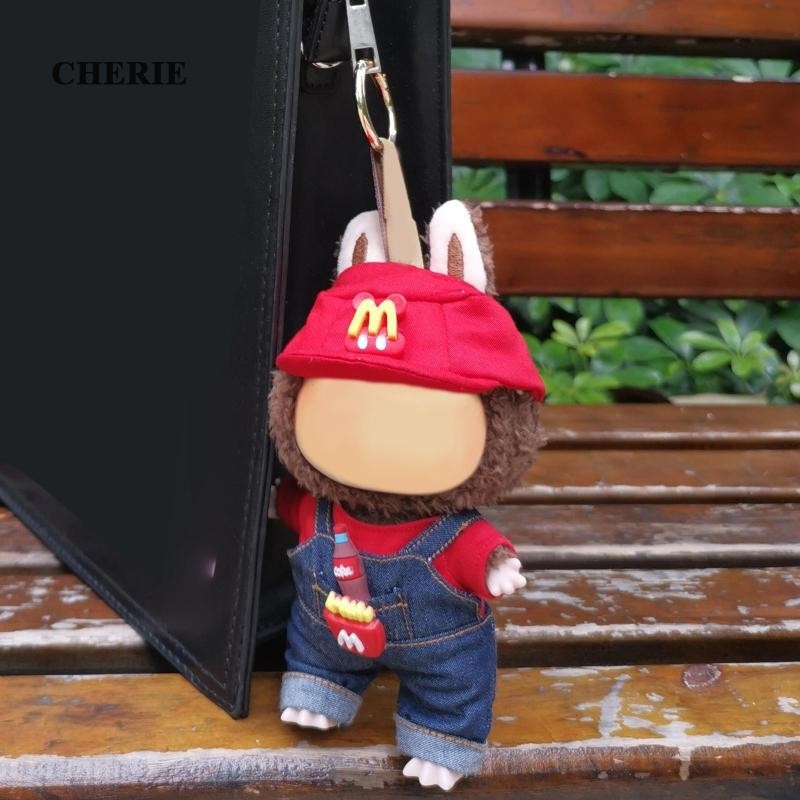 17cm labubu macaron เสื้อผ้าตุ๊กตา ชุดเอี๊ยมเสื้อยืดเสื้อผ้าตุ๊กตาไวนิลจี้ตุ๊กตาเสื้อผ้า