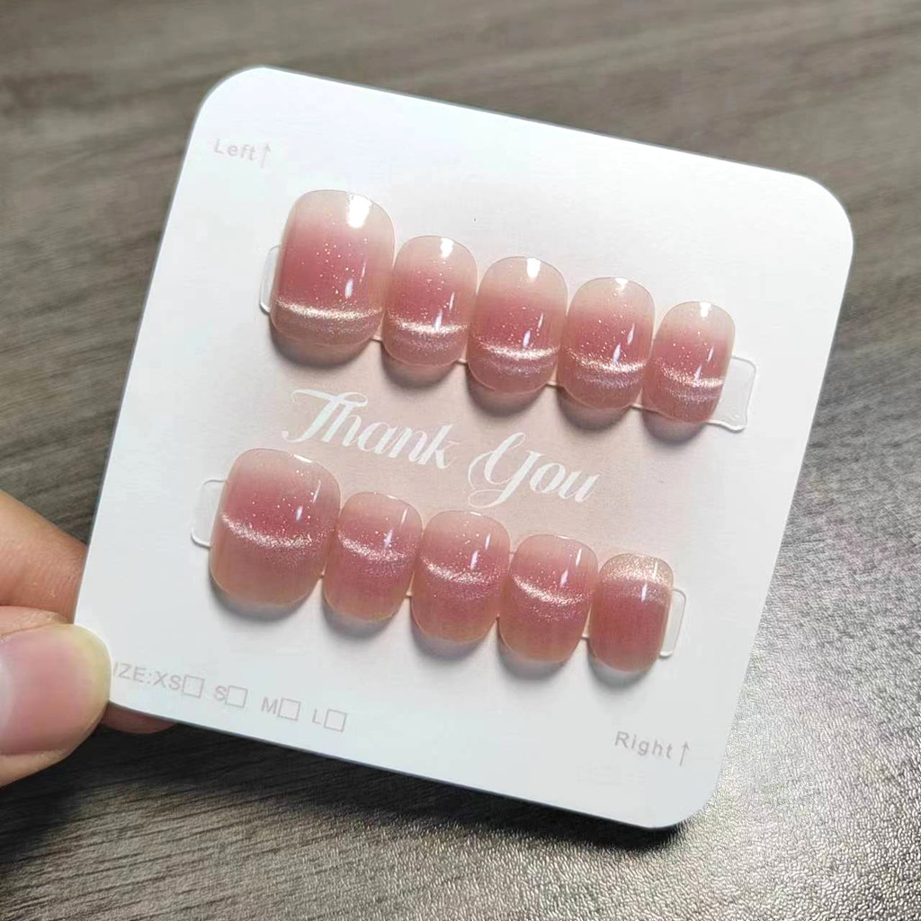 10pcs Cat Eye Handmade กดเล็บเล็บปลอมกาวสติกเกอร์ M119