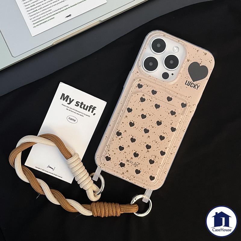 เคสใส่บัตรรูปหัวใจเรียบง่ายแบบมีสายคล้อง เข้ากันได้กับ IPhone 11 13 14 16 12 15 Pro Max 7 Plus XR 15 11 13 Pro XS Max X