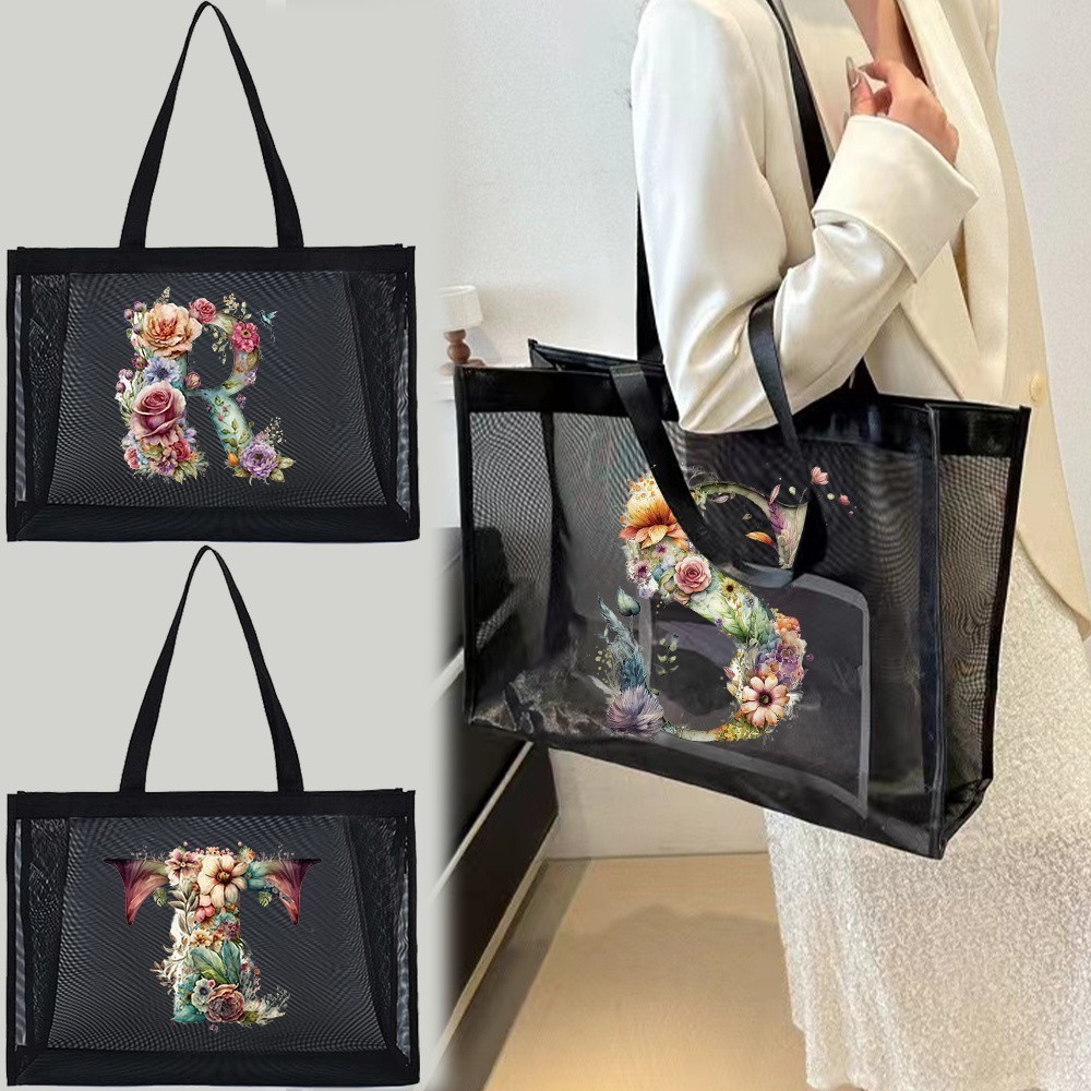 กระเป๋าถือไหล่ ตาข่าย เดินทาง กระเป๋าจัดเก็บ ความจุขนาดใหญ่ กระเป๋าสตรี กระเป๋าสตางค์ กระเป๋าจัดลายพิมพ์และตัวอักษร