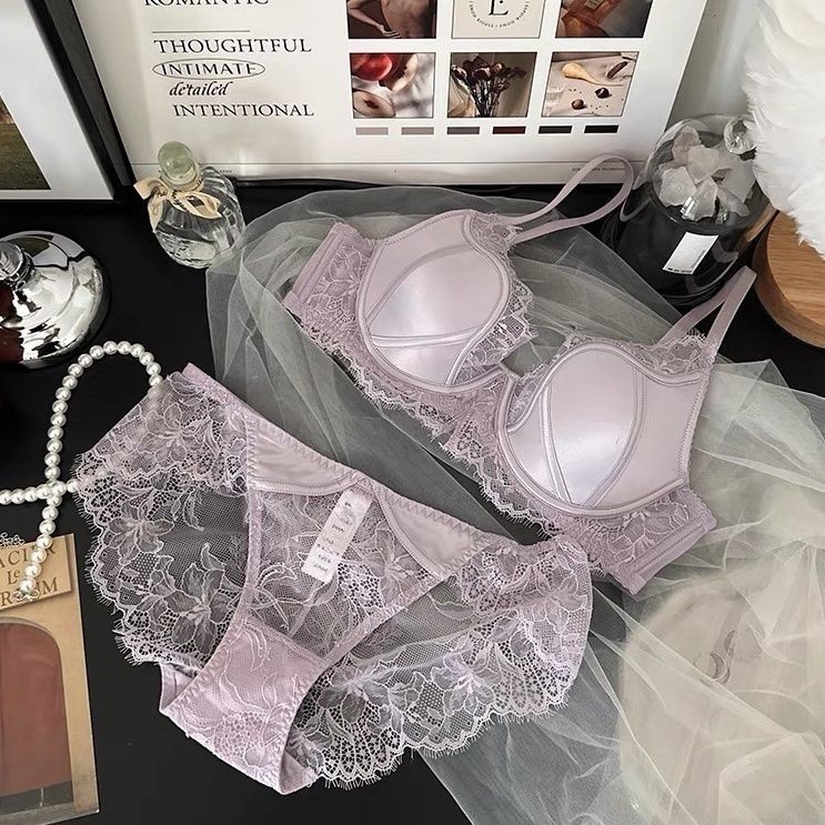 Happy Fox ภาษาฝรั่งเศสคําซาตินลูกไม้เซ็กซี่แหวนเหล็กบางชุดชั้นในชุด Push-up Bra Push-up ด้านข้างหน้าอกป้องกัน