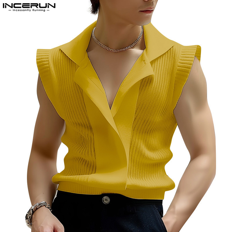 Incerun ผู้ชายเกาหลีลําลองบินแขนแนวตั้งลาย Patchwork เสื้อแขนกุด