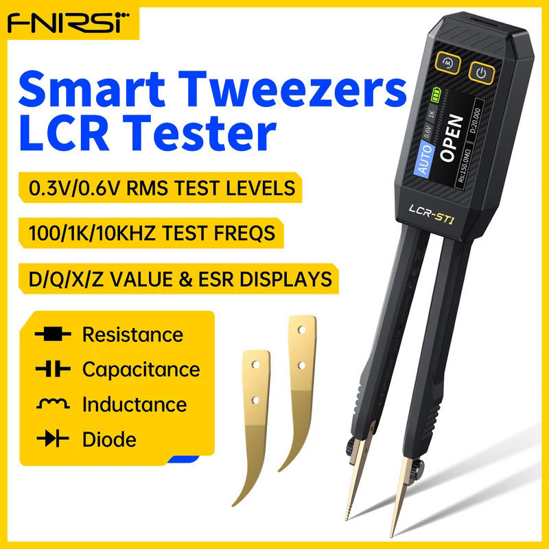 Fnirsi LCR-ST1 มินิสมาร์ทปากคีบ LCR SMD ESR Tester ความต้านทานความจุเหนี่ยวนำต่อเนื่องไดโอดทดสอบเครื่องมือวัด