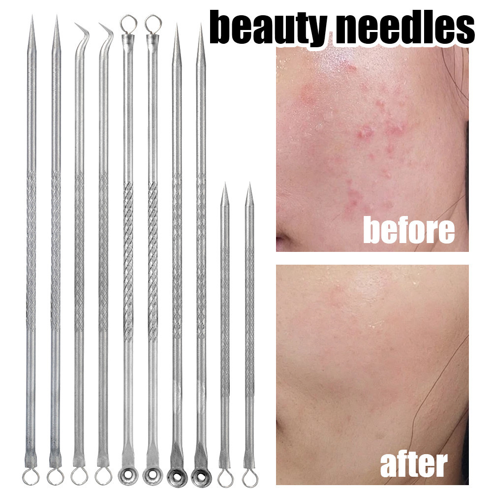 ชุดเครื่องมือ Pimple Popper - ตะขอสิวสองหัวสแตนเลส - เครื่องมือดูดฝ้าผิวหน้ามืออาชีพ - สิวหัวดํา Remover เข็มสิว - ชุดเครื่องมือความงาม