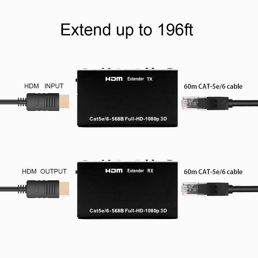 [พร้อมส่ง]🇹🇭 60M Extender HDMI To LAN Port RJ45 Network Cable Extender Over by Cat 5e/6 1080p Black