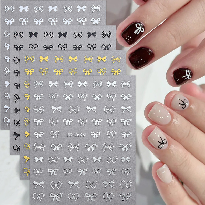 1 PC Ultra-thin 3D ริบบิ้นเล็บสติกเกอร์ภาษาฝรั่งเศสคํา Bowknot Decals Self กาวตกแต่งเล็บ DIY น่ารักเล็บอุปกรณ์เสริม