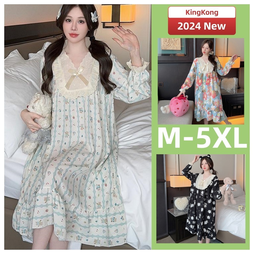 ชุดราตรี M-5XL ชุดนอนสตรีชุดฤดูใบไม้ร่วงแขนยาวชุดเส้นใยโพลีเอสเตอร์ Plus ขนาดชุดนอนผู้หญิงบ้านเรา