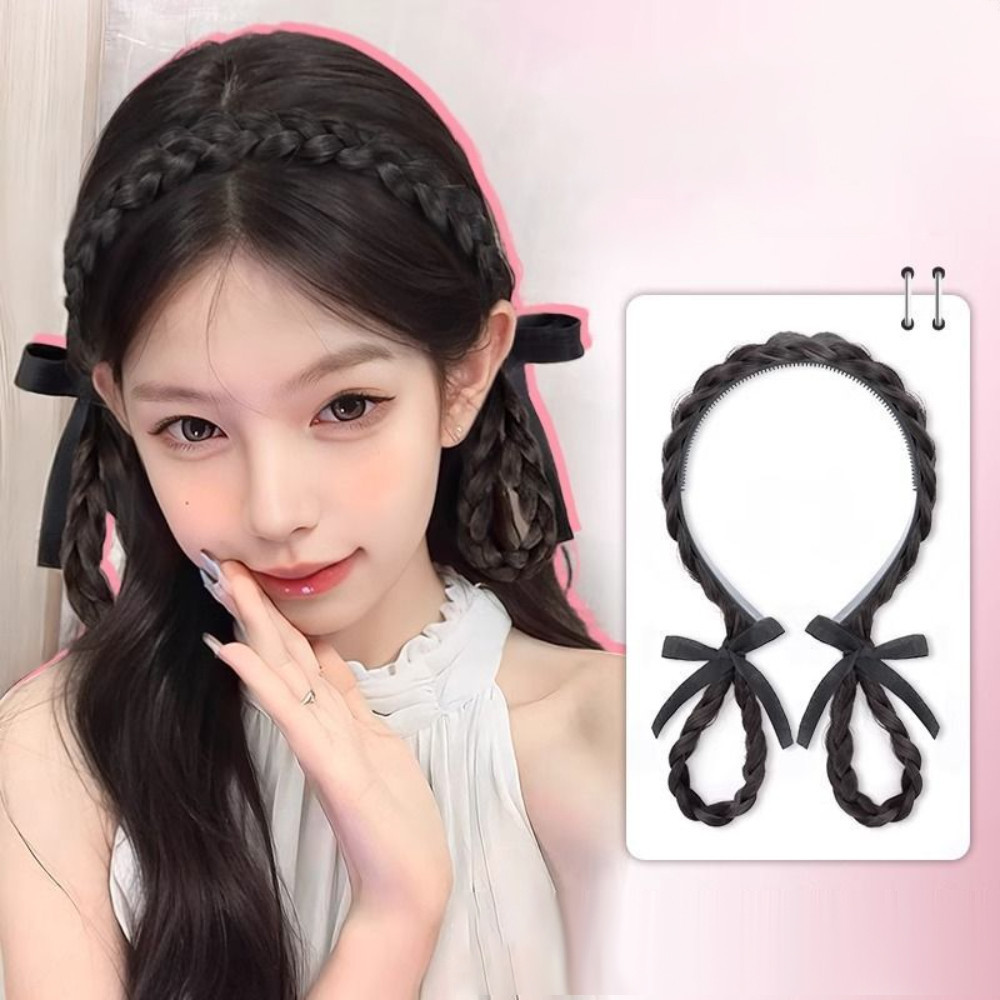 สาวหวาน Lop-Eared กระต่าย Twisted แถบคาดศีรษะวิกผม Curly Braided Bun Head เครื่องประดับผม