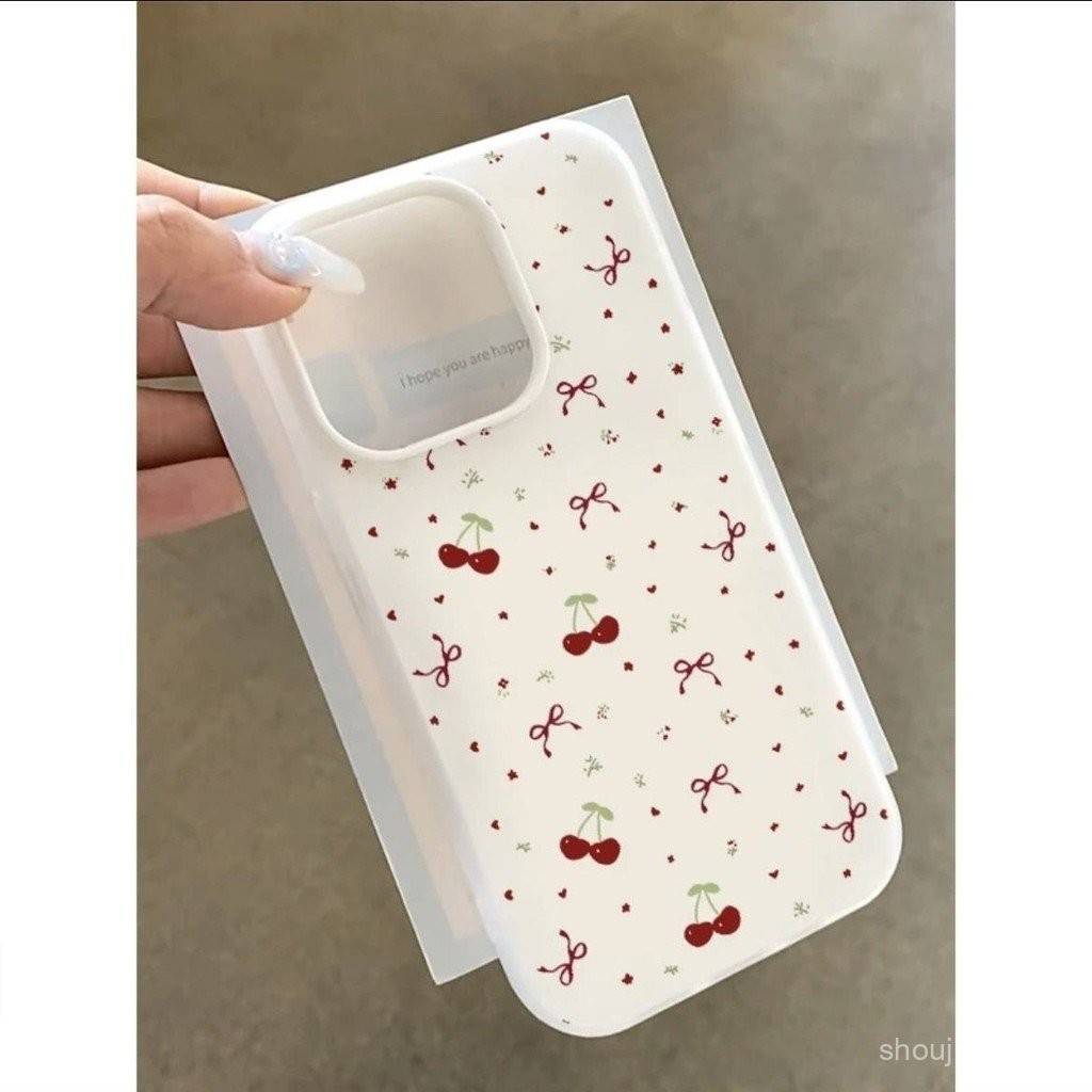 เคสโทรศัพท์ติดโบว์เชอร์รี่แบบเต็มหน้าจอสำหรับ iphone15 Apple 13 14มันวาว12/11pro/78 fofn