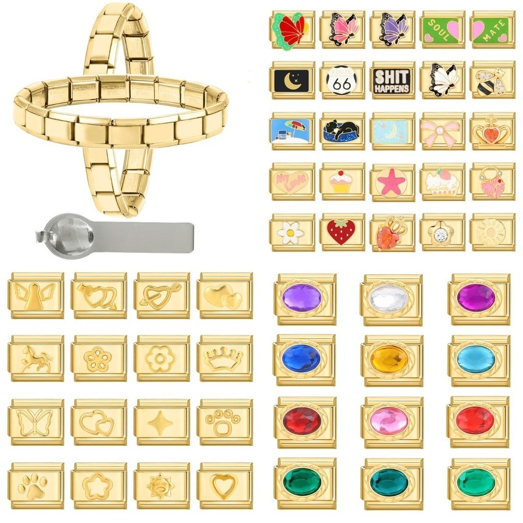 ใหม่ผีเสื้อ Love Moon Star สตรอเบอร์รี่ดอกไม้อิตาเลี่ยน Charm Links Fit 9 มม.สร้อยข้อมือสแตนเลส Diy เครื่องประดับทําอุปกรณ์เสริม Retro บุคลิกภาพโมดูลสร้อยข้อมืออุปกรณ์เสริม