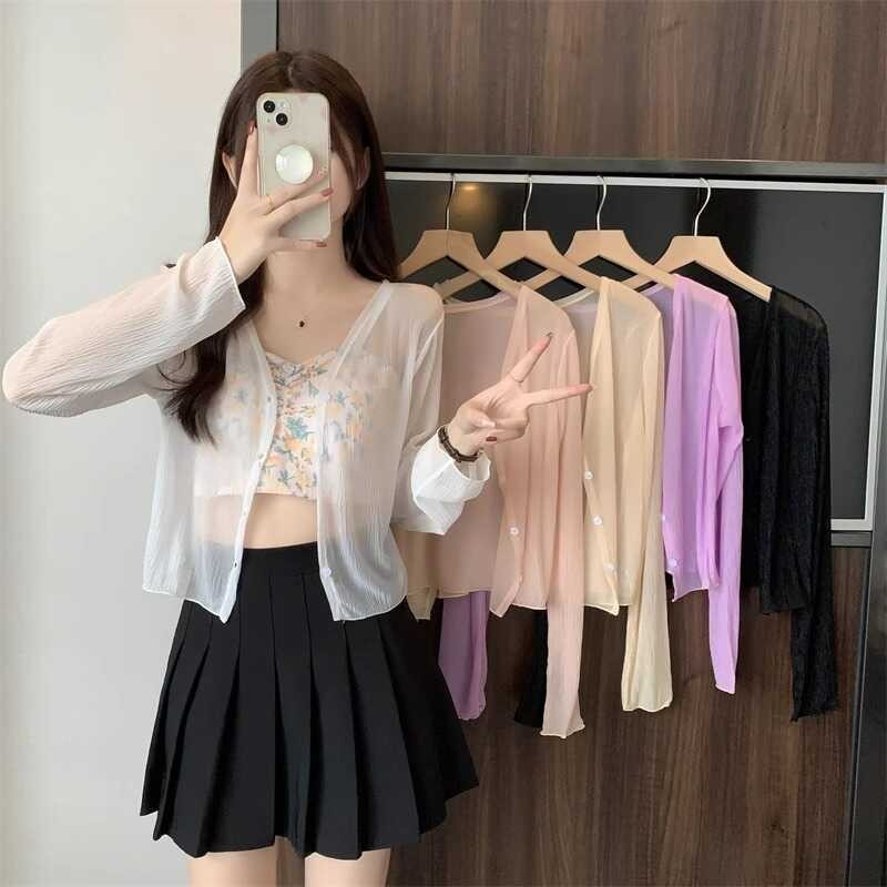 DODO⭐พร้อมส่ง⭐เสื้อคลุมไหมพรมแขนยาว สีพลาสเทลสวยมากผ้านุ่มใส่สบาย  เสื้อคลุมกันแดดแขนยาว(8k66-1)
