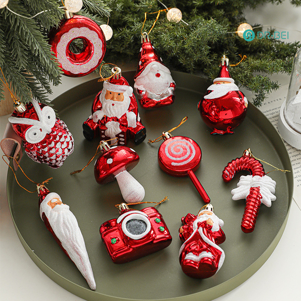Dr.bei 2 ชิ้นจี้คริสต์มาสประณีตเห็ด Donut Santa Claus รูปร่าง Xmas ต้นไม้แขวนเครื่องประดับสําหรับตกแต่งงานรื่นเริง