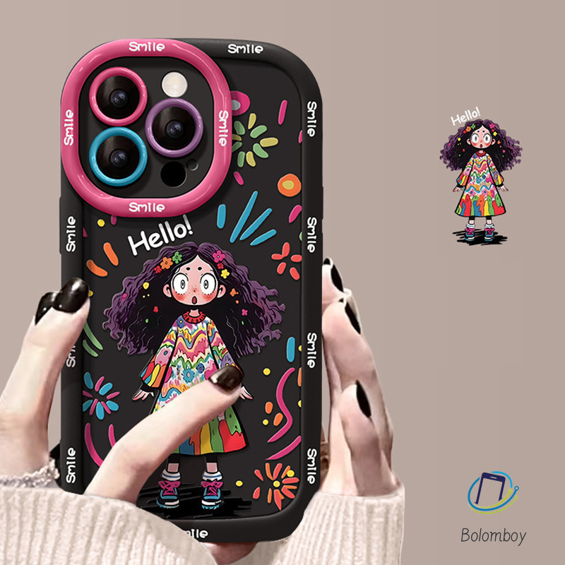 เคส For iPhone 11 15 12 13 14 16 pro max 7 plus X XR XS Max aesthetic สาวน้อยผมยาว ป้องกันกล้อง อ่อนนุ่ม กันกระแทก