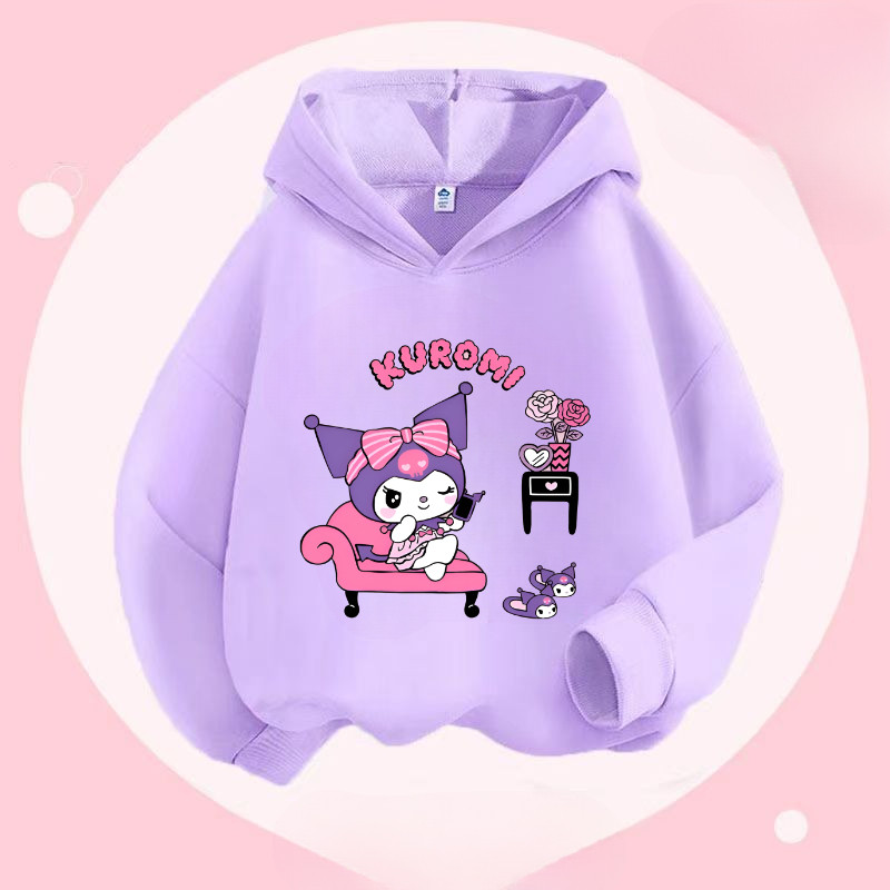 2024 ใหม่ Kuromi การ์ตูนน่ารักเด็กแฟชั่นสบายๆ Hoodie Top 3-15Y สําหรับเด็กผู้หญิง