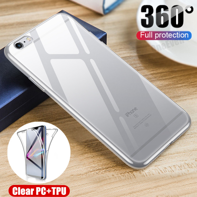 พร้อมตัวป้องกันหน้าจอสําหรับ Apple iPhone SE 2016 5 5S 6 6s 7 8 Plus X XR XS Max SE2 SE3 2020 Slim Fit โปร่งใส 360° Protection Hard PC+TPU Case Crystal Clear Anti-yellowing Cover