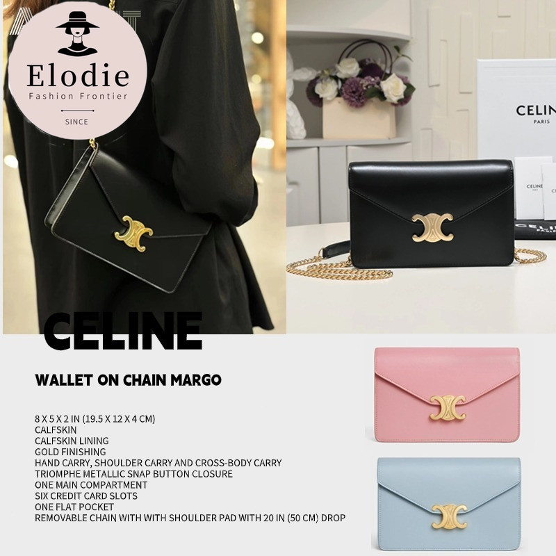 เซลีน Celine WALLET ON CHAIN ​​​​MARGO IN SHINY CALFSKIN กระเป๋าสะพายข้างผู้หญิง 10L033DPV