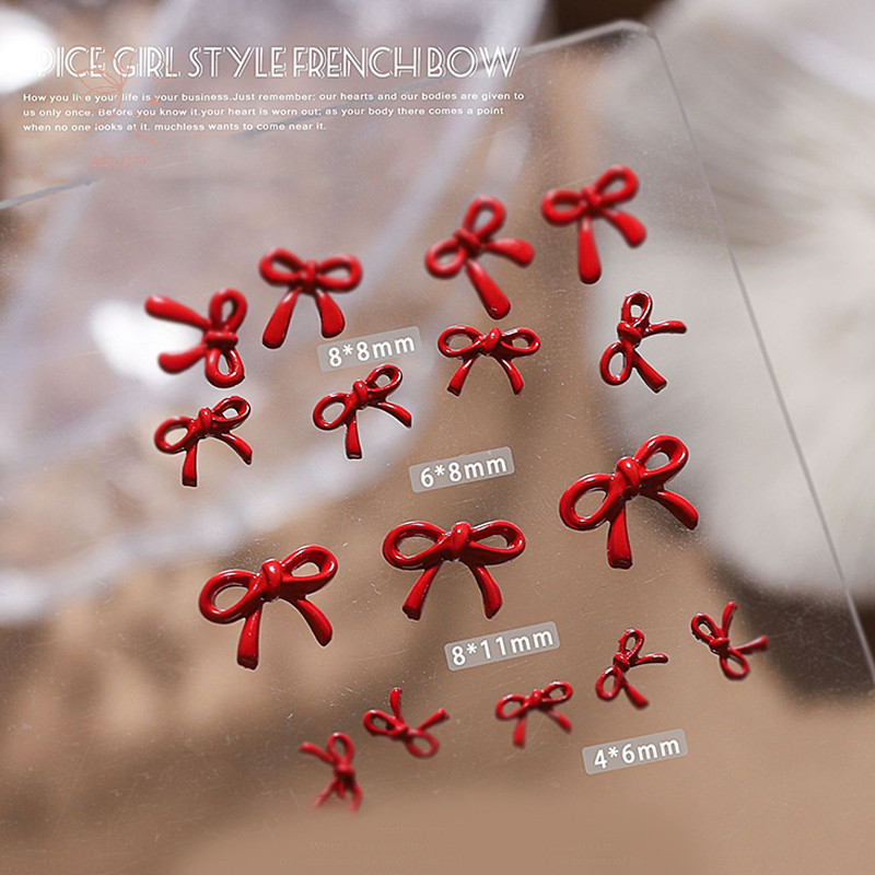 [maybeauty] 1pc ชิ้น/ถุง Bowknot Nail Art Bow Ch DIY Bow Tie ตกแต่งการออกแบบชิ้นส่วน Rhinestone สีแดง อุปกรณ์ทําเล็บน่ารัก {TH}