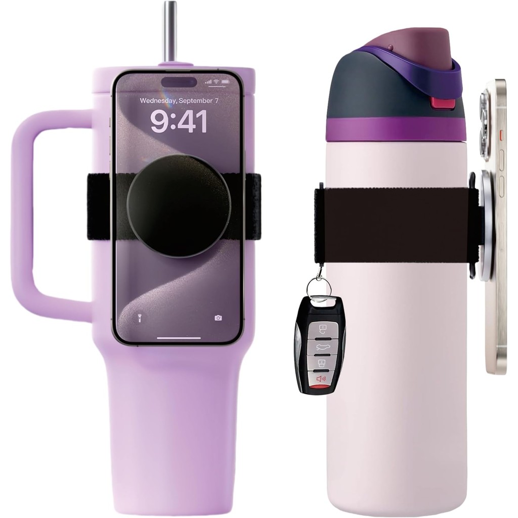 ขวดน้ําอุปกรณ์เสริมสําหรับ Stanley 30oz 40oz Tumbler Handle Owala FreeSip ขวดน้ํา 32oz 40oz ที่วางโทรศัพท์แม่เหล็กสําหรับ Magsafe Gym การออกกําลังกายถือคีย์โทรศัพท์มือถือ