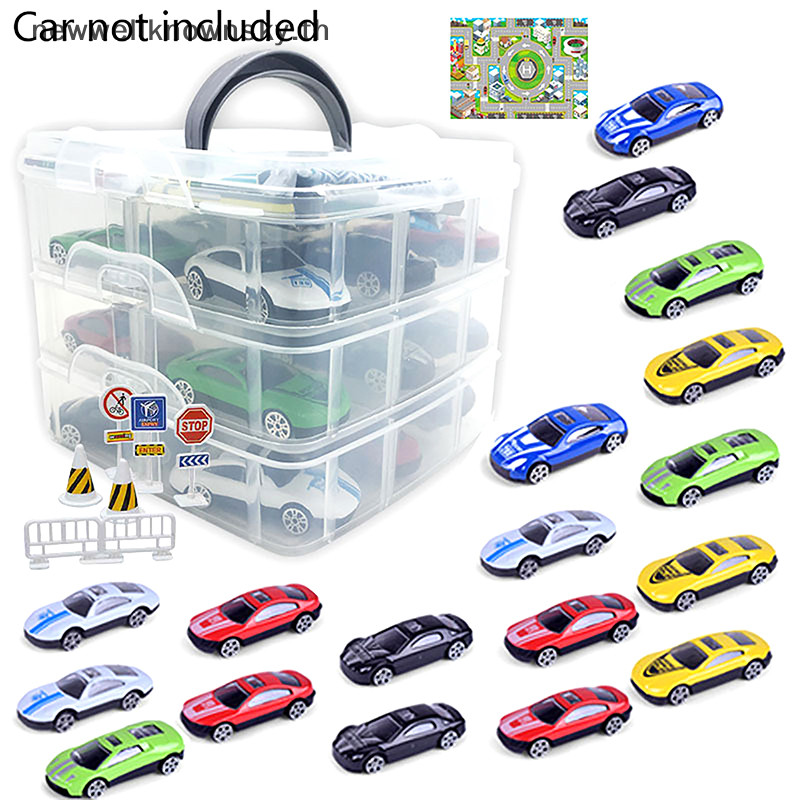 ใหม่ 1:64 3 ชั้นกล่องรถของเล่นตู้ Rack สําหรับ Hotwheels รถยนต์ Diecast เก็บกล่องกันฝุ่นอุปกรณ์เสริมอัตโนมัติ SKY