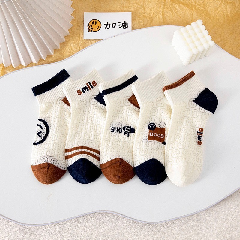 SY_SHOP899 ถุงเท้าข้อสั้น (5ลาย/10คู่) ถุงเท้าแฟชั่นเกาหลี เนื้อผ้านุ่มงานถักอย่างดี B53