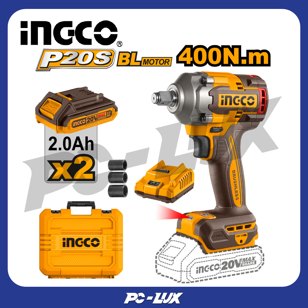 INGCO ชุดบล็อคกระแทก 40N.m. แบต 2 Ah 2 ก้อน รวมแบตและที่ชาร์จ CIWLI2040