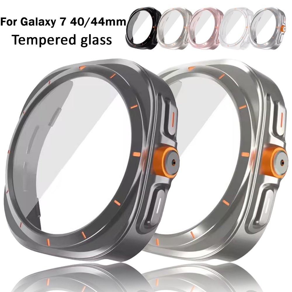 กระจกนิรภัย + PC สําหรับ Samsung Galaxy Watch 7 40 มม.44 มม.ป้องกันหน้าจอ PC กรณี Hard Cover & ฟิล์มสําหรับ Galaxy Watch 6 40 มม.44 มม.