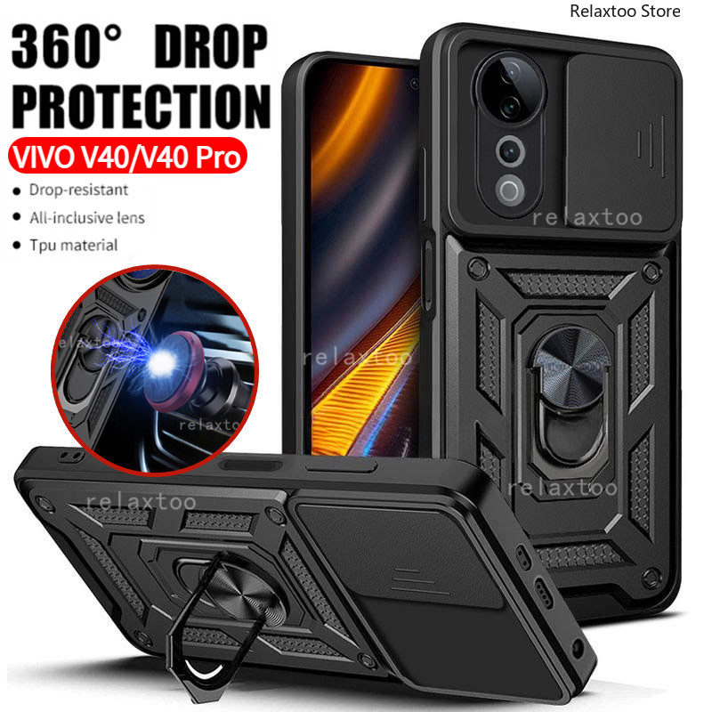 Vivov40 สําหรับ Vivo V40 Pro Lite V40Pro V40Lite V 40Pro VIVOV40Pro 5G เกราะกันกระแทกเคสโทรศัพท์แหวนโลหะวงเล็บ Stent กลับ Push เลนส์ความเป็นส่วนตัวป้องกันผู้ถือปกหลัง