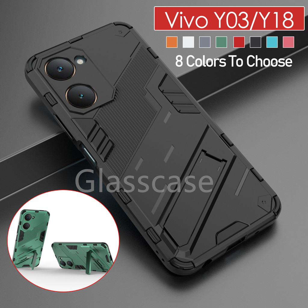 ปลอกสําหรับ Vivo Y03 Y03s Y03t Y18 Y18s Y18e Y38 Y100 VivoY28s Y 28s VivoY18 Y 18 VivoY03 Y 03 กันกระแทกเคสโทรศัพท์ 3D เกราะขาตั้งป้องกัน Hard ฝาหลังปลอก