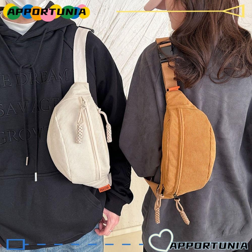 Apportunia กระเป๋าคาดเอว, สีทึบความจุขนาดใหญ่ผู้หญิง Fanny Pack, กีฬากลางแจ้งกระเป๋าสะโพก Corduroy Crossbody Chest Bag