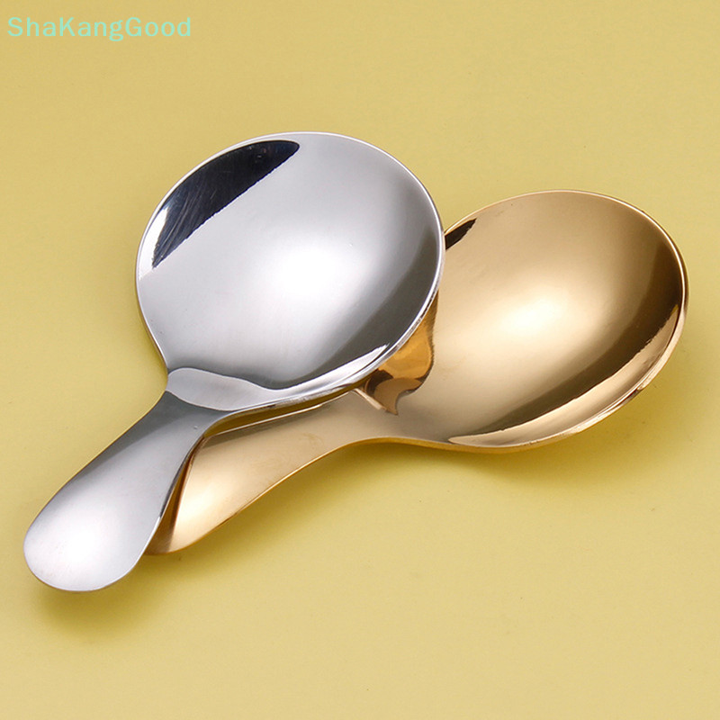 Skth ช้อนสแตนเลสน่ารักด้ามสั้นไอศกรีมชากาแฟช้อนเด็ก SKK