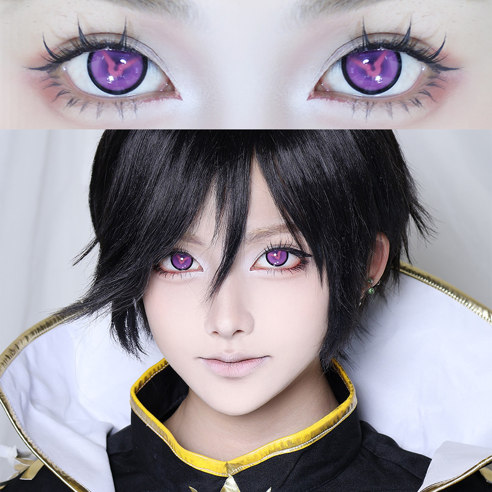 1 คู่ Geass คอสเพลย์สีม่วงคอนแทคเลนส์ฮาโลวีนเลนส์น่ากลัว Softlens