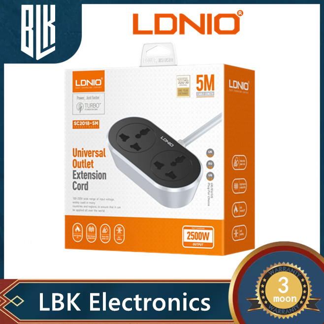 LDNIO SC2018 5M-10M  2ปลั๊กไฟต่อขยายอเนกประสงค์ 2 ช่อง  เต้าเสียบปลั๊กไฟ AC 2500W  สายไฟต่อปลั๊กไฟ  
