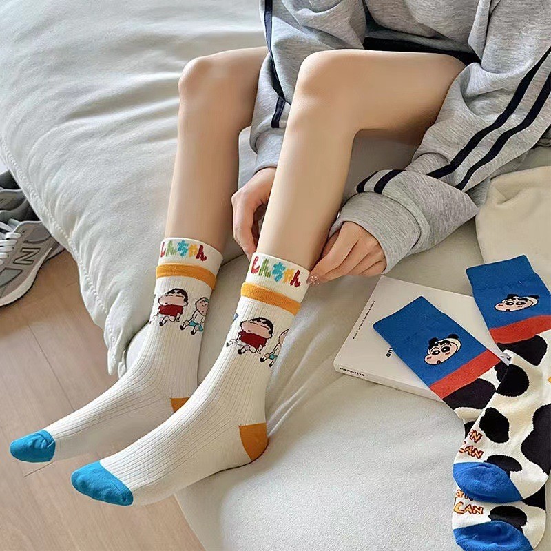 Ladies tube socks cotton socks comfortable breathable cute cartoon pattern