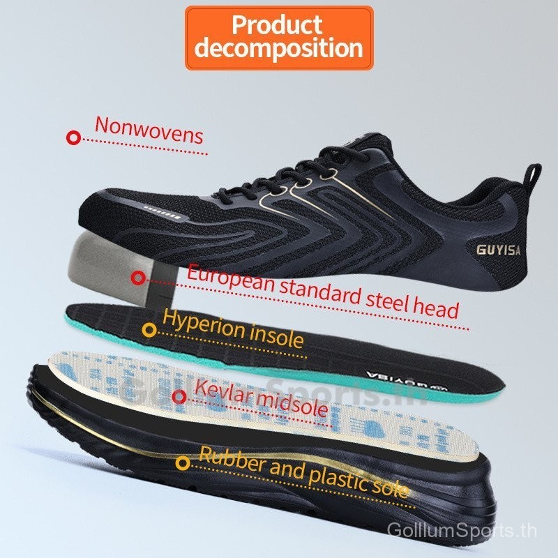 รองเท้าเซฟตี้หัวเหล็กน้ำหนักเบาระบายอากาศสีดำ37-45 3050 6XZH
