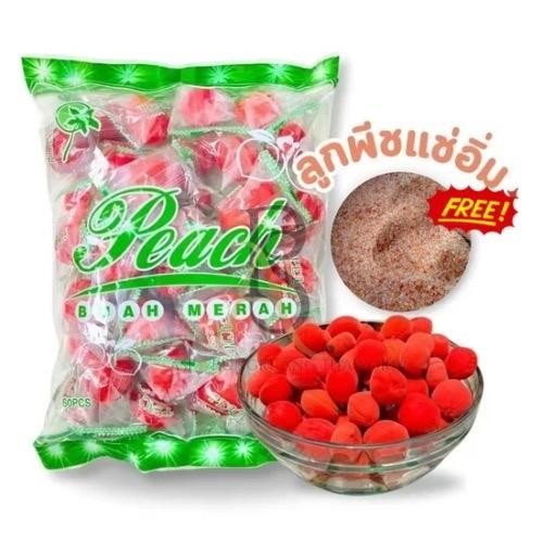 ลูกพีชแช่อิ่ม 1 ถุง 1 กิโลกรัม รสชาติหวานอมเปรี้ยว แถมพริกเกลือ