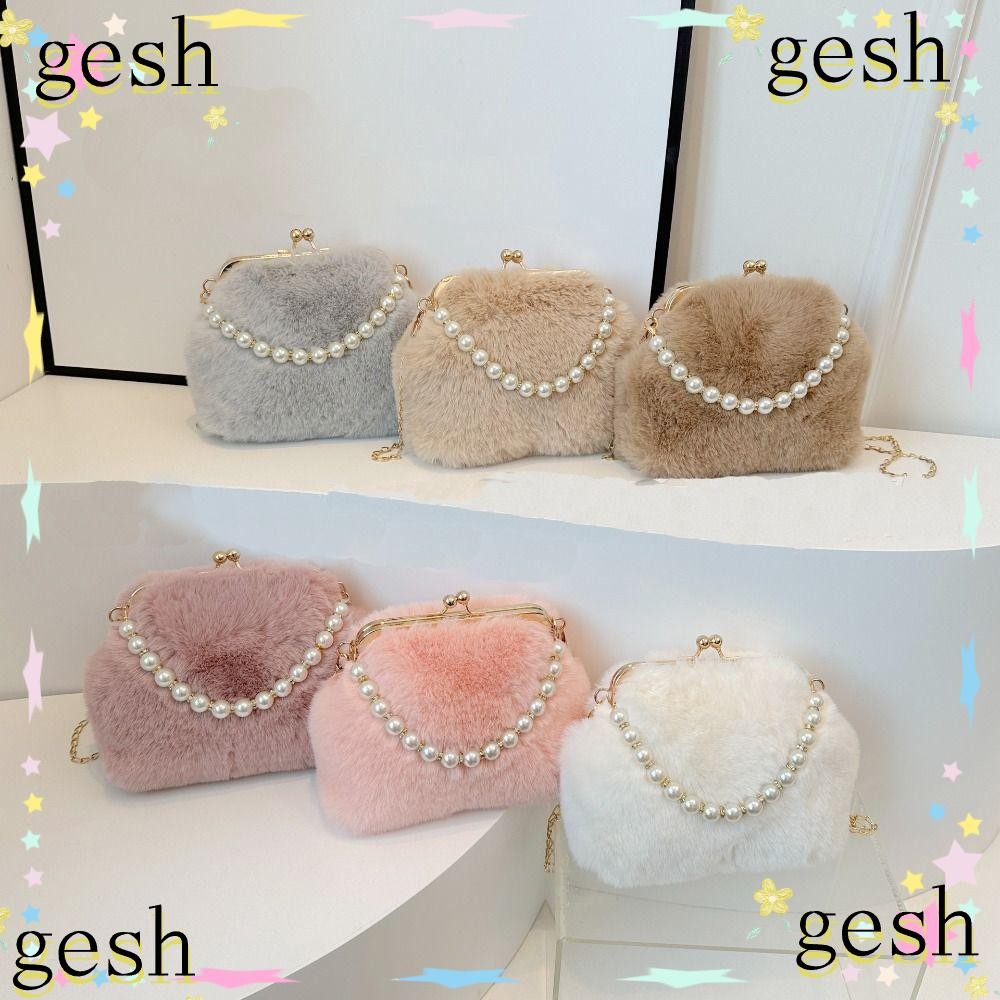 Gesh1 กระเป๋าสะพายตุ๊กตา,รูปเปลือกหอยความจุขนาดใหญ่กระเป๋าMessengerลําลองน้ําหนักเบาอเนกประสงค์Furry Fluffy Tote Bag