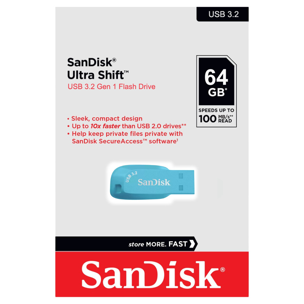 (ส่งด่วน) SANDISK Flashdrive Ultra SHIFT 64GB, USB3.2 Gen1 (100MB/s) (Bachelor Button) แฟลชไดร์ฟ ของแท้