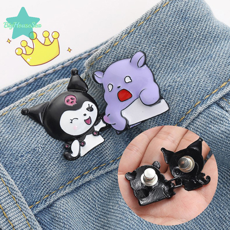[BigHouseSea] 2 ชิ้นน่ารัก Kuromi Fixed Buckle Adjuster เอวกระชับปรับหัวเข็มขัดที่ถอดออกได้ปุ่มไม่มีรอยต่อสําหรับกางเกงกระโปรงใหม่