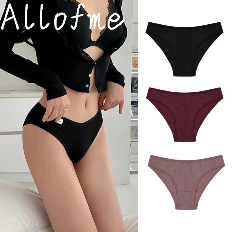 Allofme ผู้หญิงกางเกงผ้าฝ้ายแท้กางเกงนุ่มและระบายอากาศต่ําเอวสีทึบชุดชั้นใน M-XL