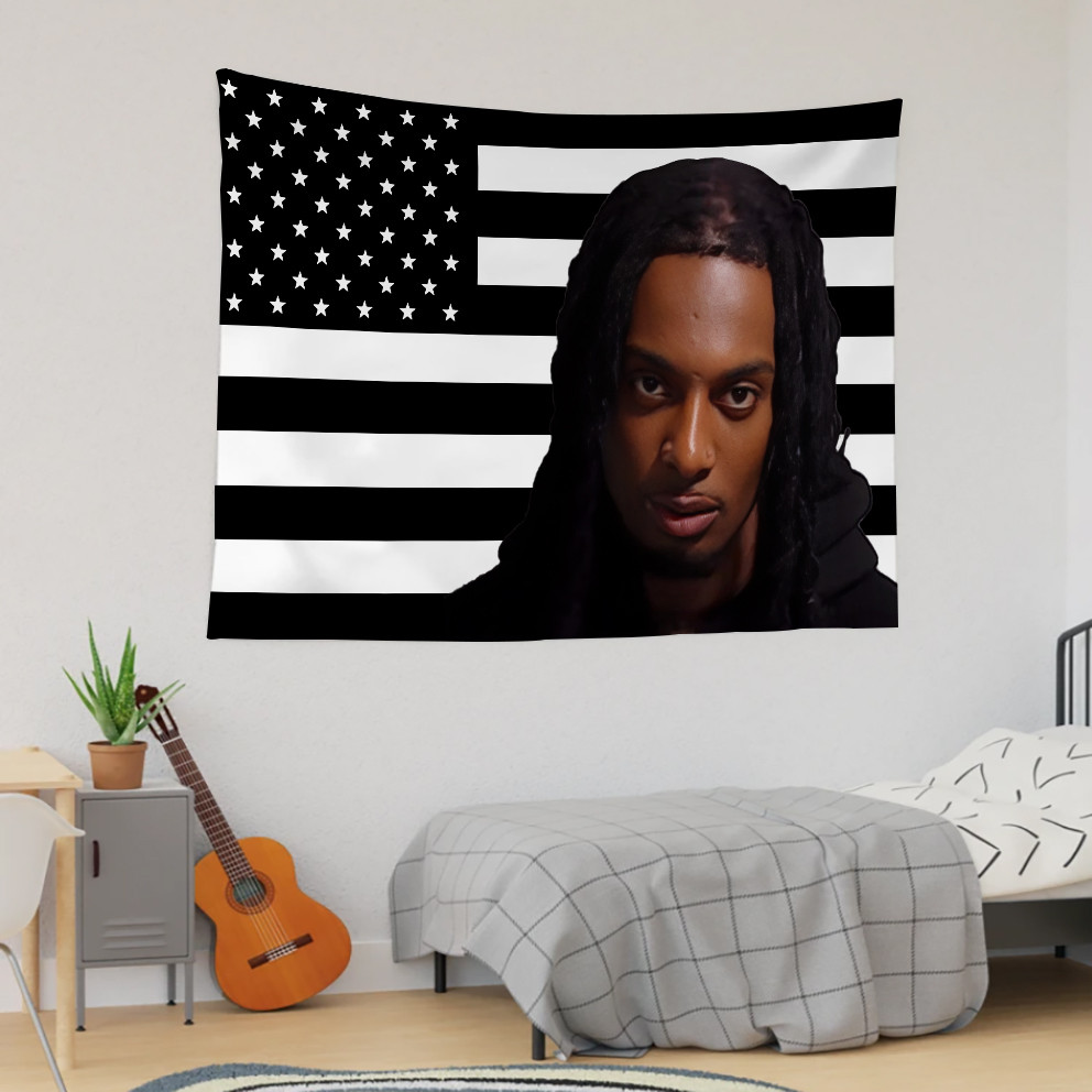 Playboi Carti สีดําอเมริกันธงพื้นหลังด้านเดียวพิมพ์โพลีเอสเตอร์ Tapestry Home Wall Decor ของขวัญวันเกิด