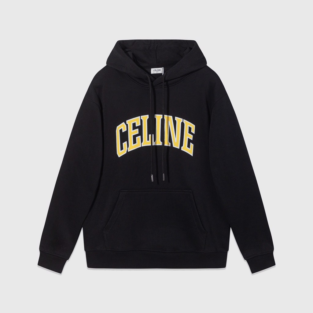 Celine 2024แตกตัวอักษรโลโก้พิมพ์หลวมมีฮู้ดเสื้อกันหนาว apt7