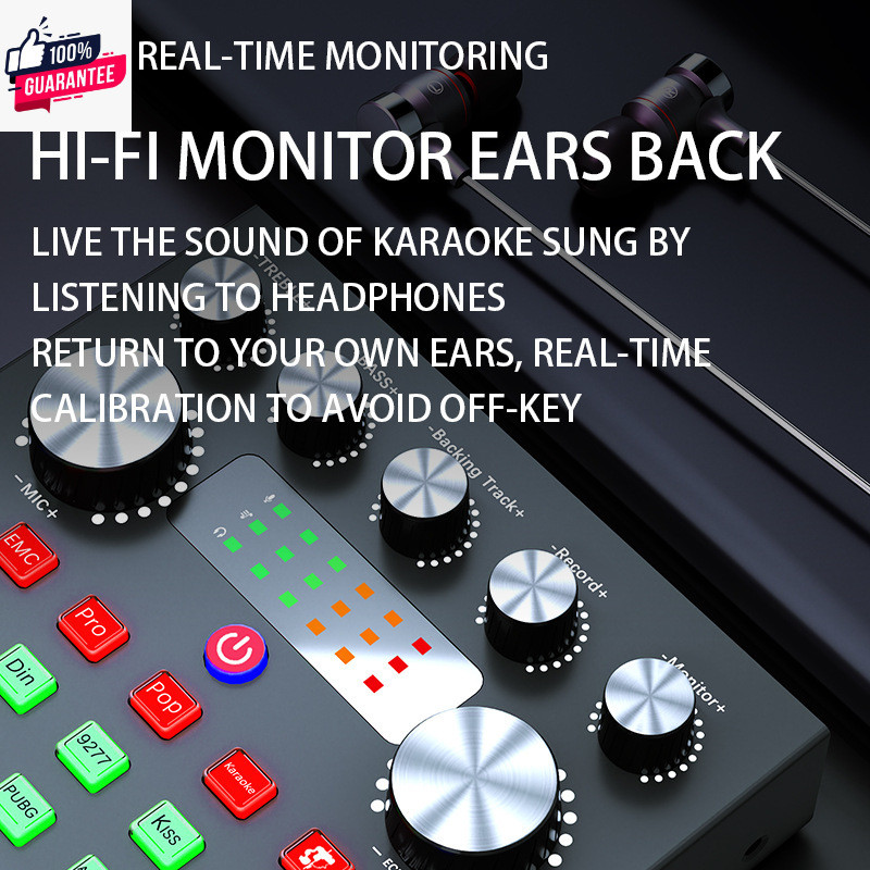 tecmallฟซเสียง DJ Mixer V8S การ์ดเสียง, อุปกรณ์พอดแคสต์การ์ดเสียง V8S รุ่นล่าสุดสำหรัการถ่ายทอดสดการ