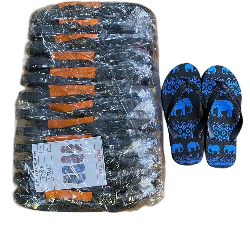 รองเท้าฟองน้ำคีบพื้นดำลายช้าง ขายยกโหล 255บาท มี 12 คู่ คละไซส์