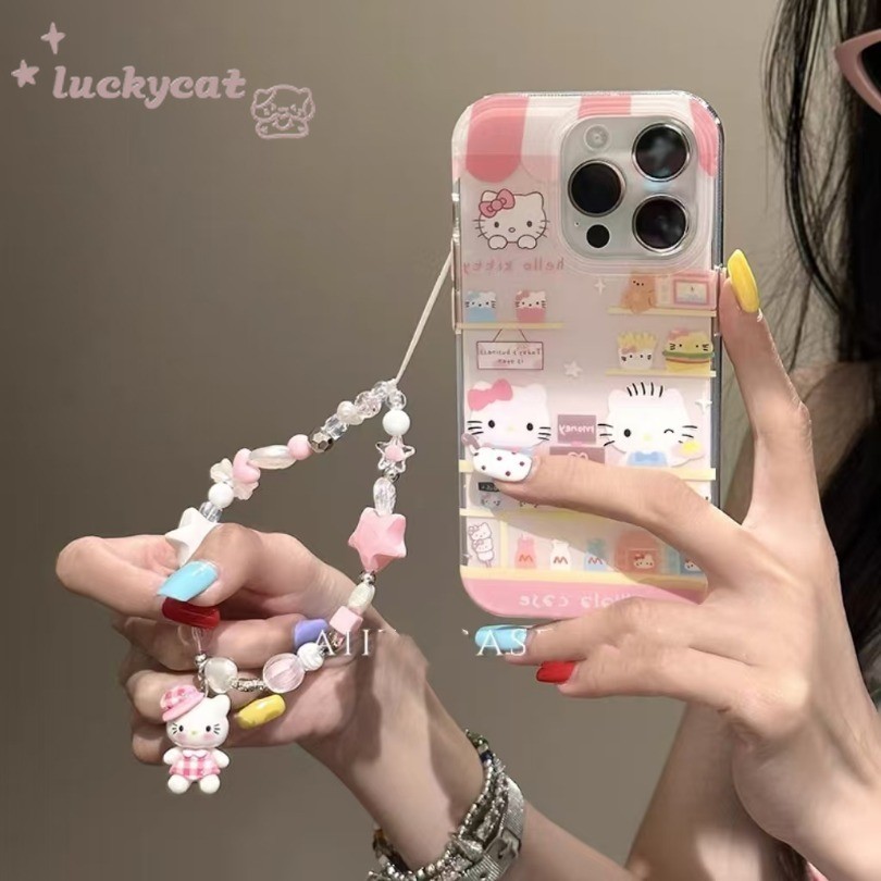 Iphone 15 14 13 12 11 Pro Max X Xr Xs Max 7 8 Plus SE2020 เคสโทรศัพท์สีชมพูหวานน่ารัก KT Cats Touring รูปแบบรถ + Lanyard Clear Soft ฝาหลัง