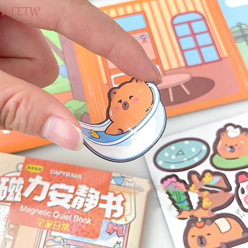 Weekw Magnetic Quiet Book, Handmade Paper Capybara Sticker Book, Magnetic Patch Book การ์ตูน Hand Ledger ของเล่น DIY เด็ก Busy Book Toy Girls