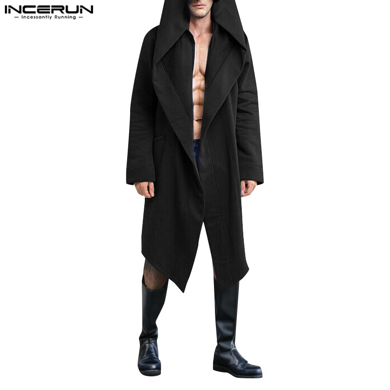 Incerun เสื้อกันหนาวแขนยาวมีฮู้ดแฟชั่นวินเทจสําหรับผู้ชาย