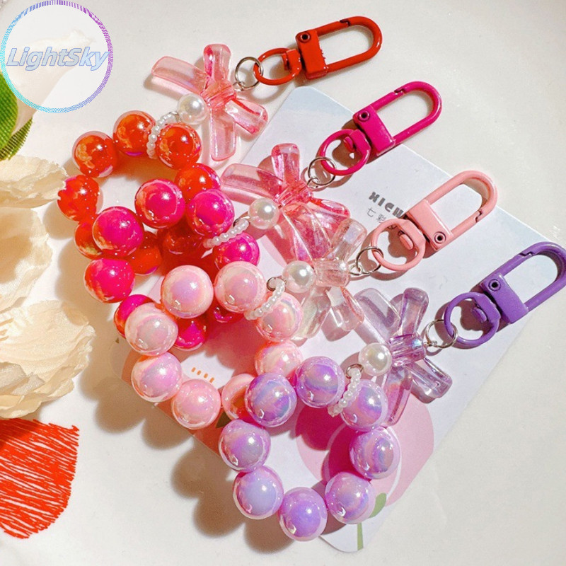 Lightsky Candy Bows Lanyard Anti-Lost สร้อยข้อมือลูกปัดสําหรับโทรศัพท์มือถือกรณีสายรัดข้อมือพวงกุญแจรถน่ารักโทรศัพท์ Charm TH