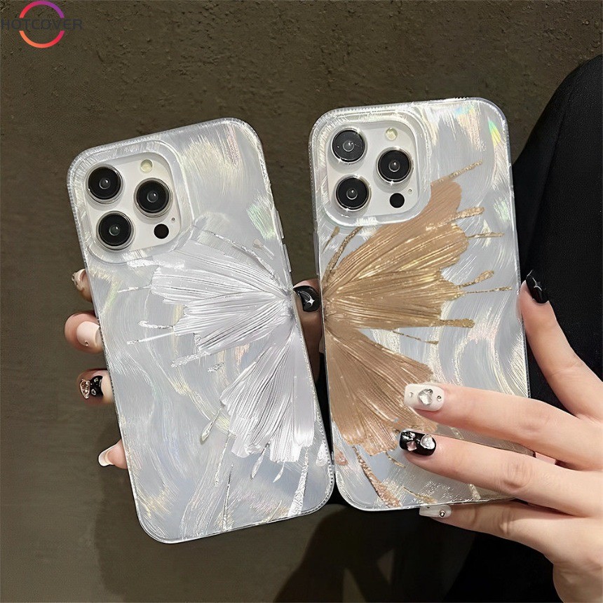 สําหรับ Vivo V30 V29 V27 V25 Pro V30e V29e V27e V25e V23e V9 S1 U10 Y85 เคสโทรศัพท์ Silver Feather Holographic เลเซอร์กรณีทองเงินผีเสื้อฝาครอบ
