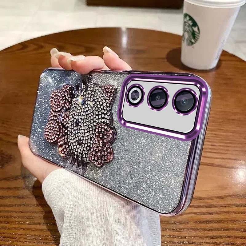 เคส Oppo A3 Pro 5G A3X 5G/ A3 A38 A18 A58 A60 A79 5G หรูหรา ชุบแฟลช เคสโทรศัพท์สําหรับ พร้อมเพชร เคที แคท โปร่งใสป้องกันกันกระแทก เคสโทรศัพท์ Oppo A3 Pro 5G A3X 5G/ A3 A38 A18 A58 A60 A79 5G